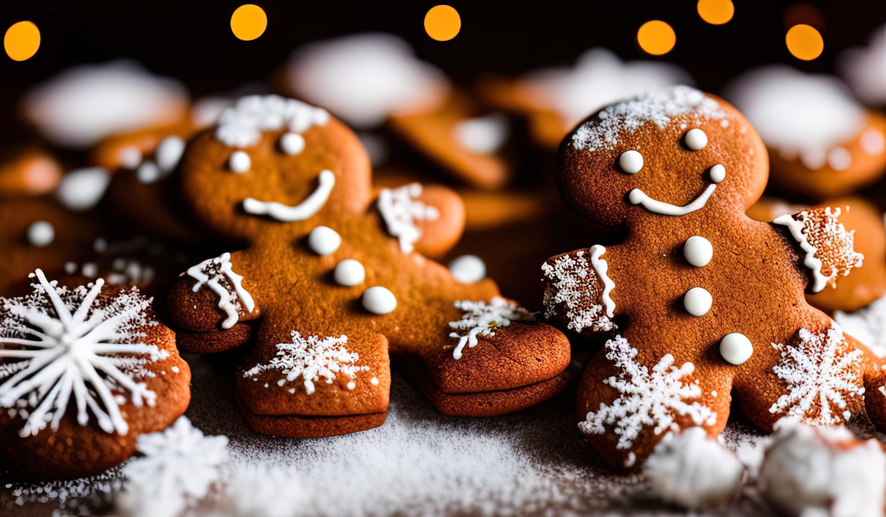 professional food photography of a Three gingerbread man cookies fall Stock Free