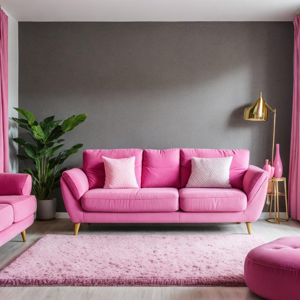 Living room pink sofa by @ai_generated