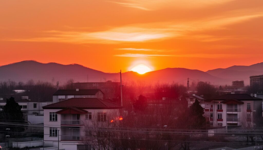 Silhouette of skyscrapers against tranquil sunset, beauty in city life generated by AI Stock Free