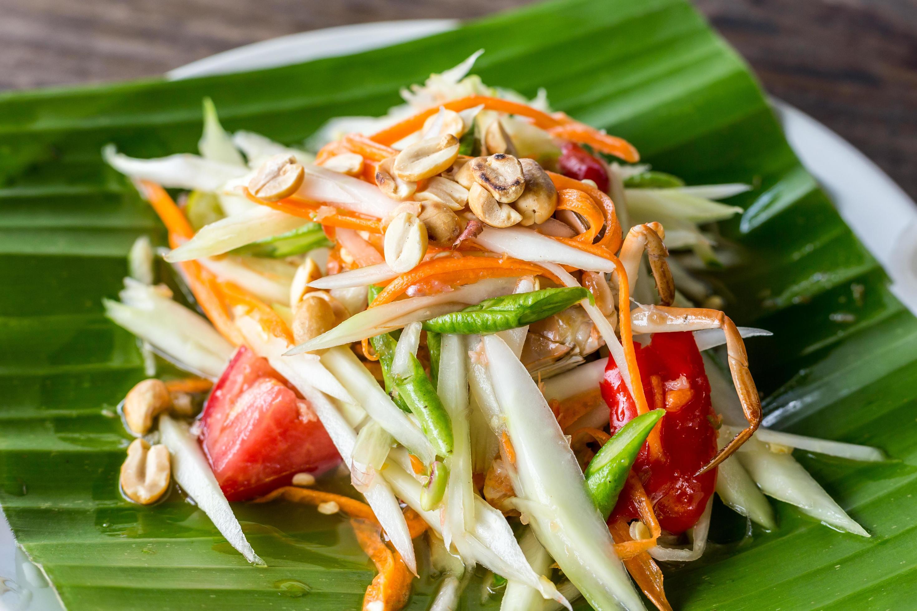 papaya salad and thai food Stock Free