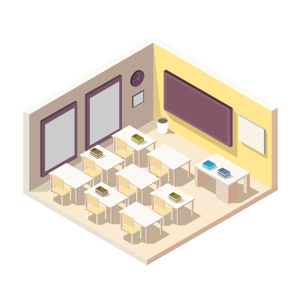 Isometric school room on a background Free Vector