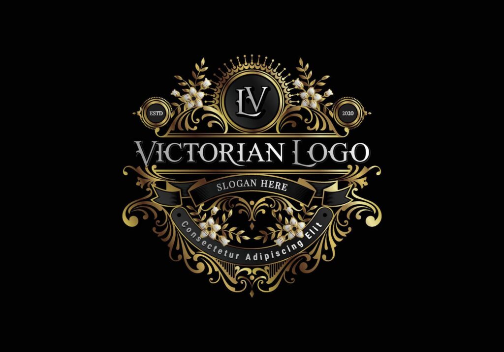 Elegance Black And Gold Victorian Logo Template With Flowers And Leaves Ornament Stock Free and Free SVG