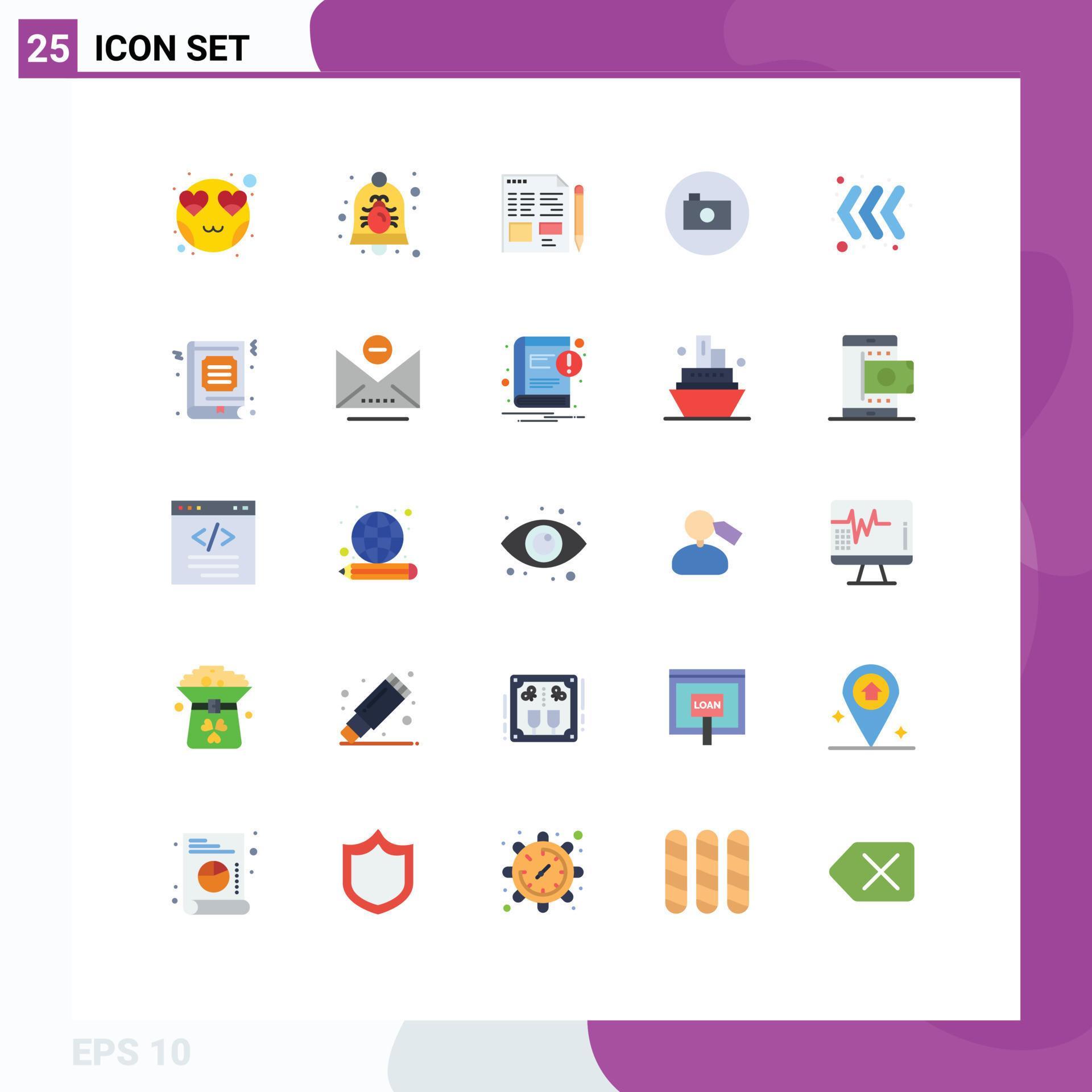 Group of 25 Modern Flat Colors Set for arrow media player security media education Editable Vector Design Elements Stock Free