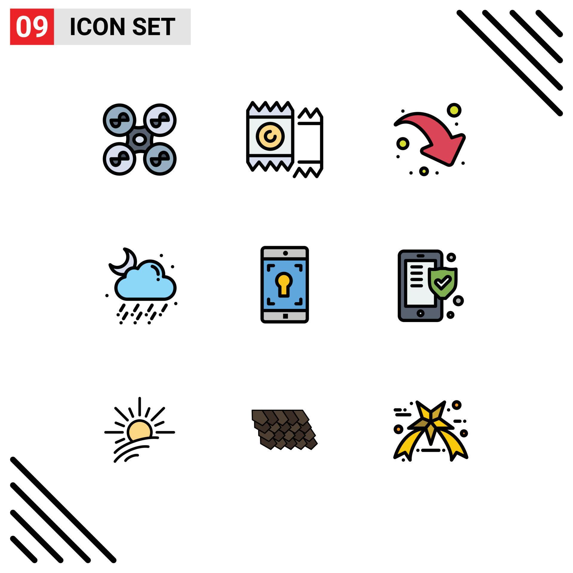 Modern Set of 9 Filledline Flat Colors Pictograph of mobile application application arrow moon rain Editable Vector Design Elements Stock Free