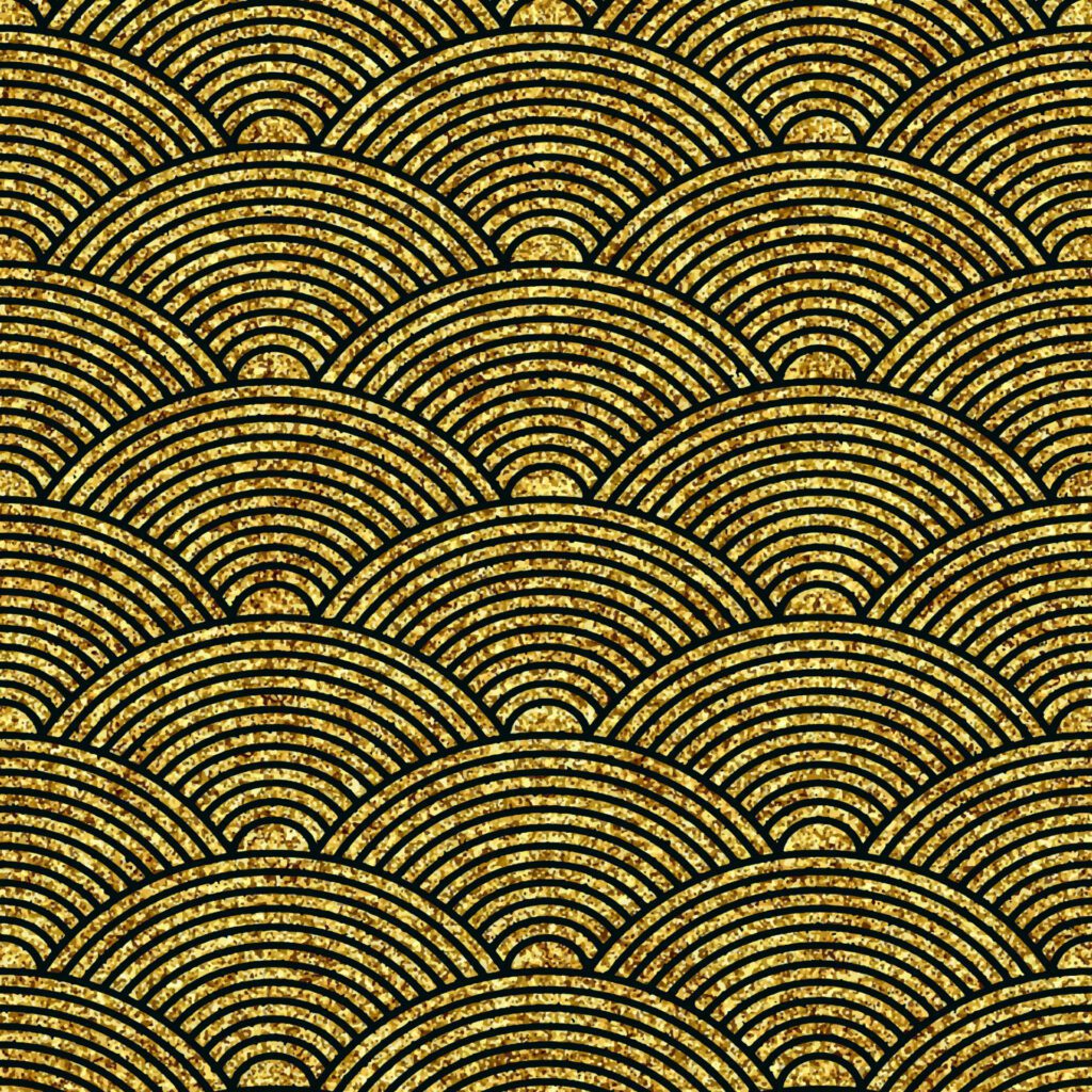 Japanese style wave background with gold glitter design Free Vector