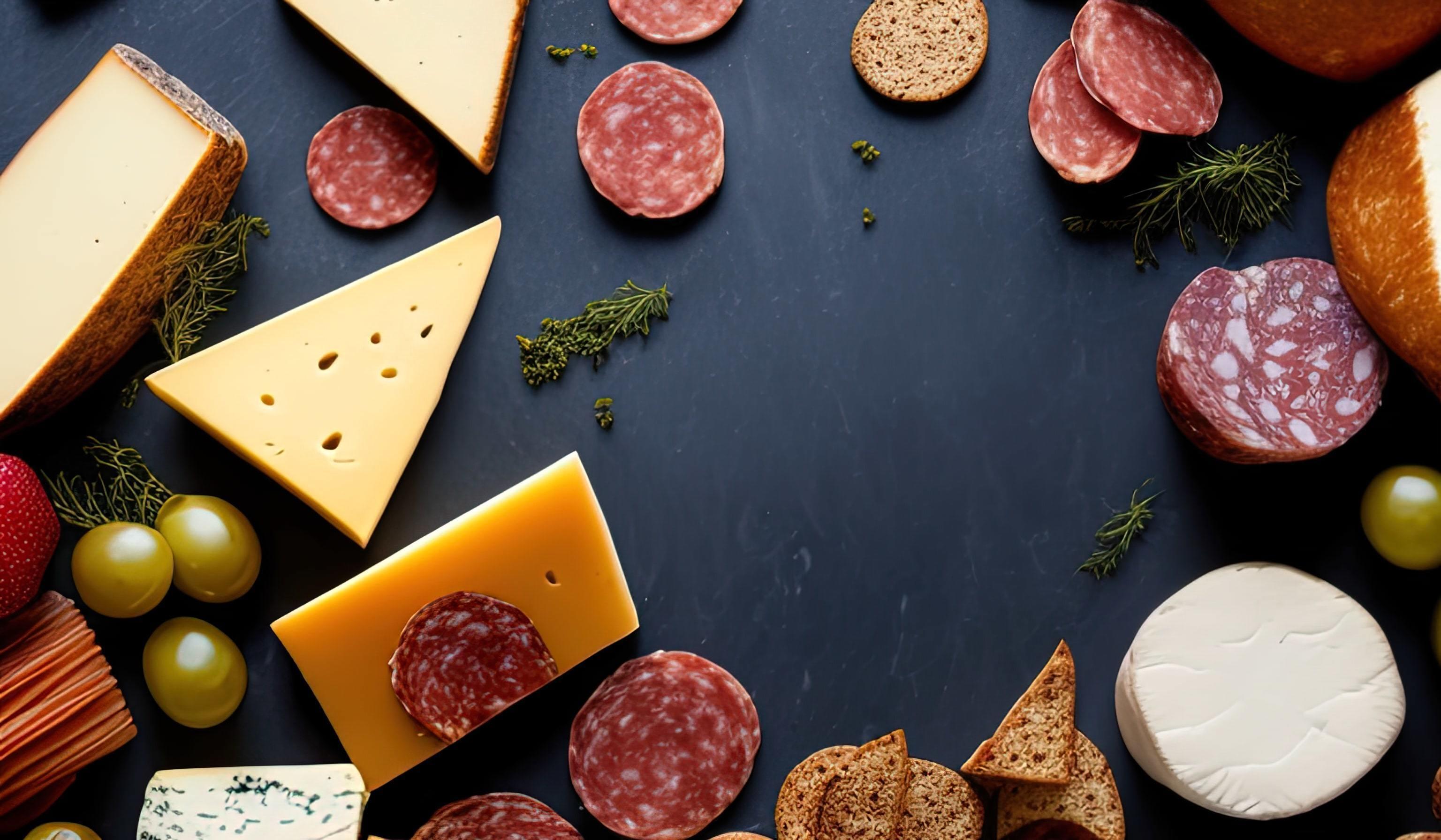 rofessional food photography close up of a Cheese and charcuterie board sitting on top of a table Stock Free