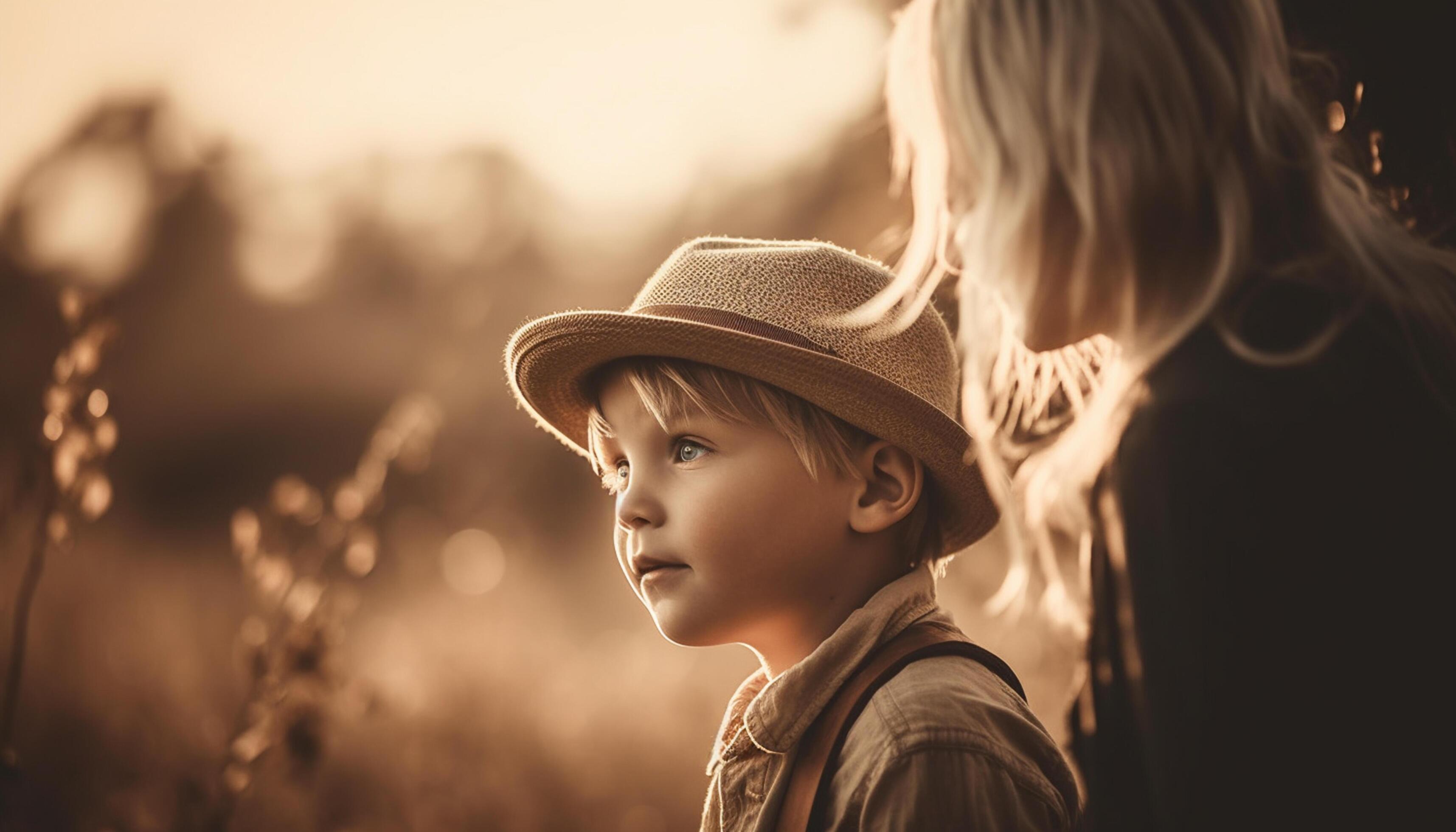 AI generated Childhood outdoors, two cute boys playing in nature, family happiness generated by AI Stock Free