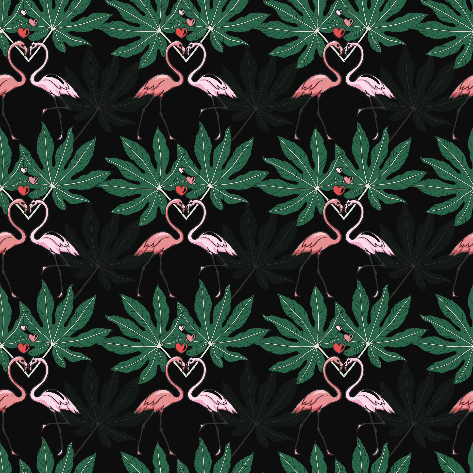 Flamingos In Palm Beach Seamless Pattern Design Free Vector