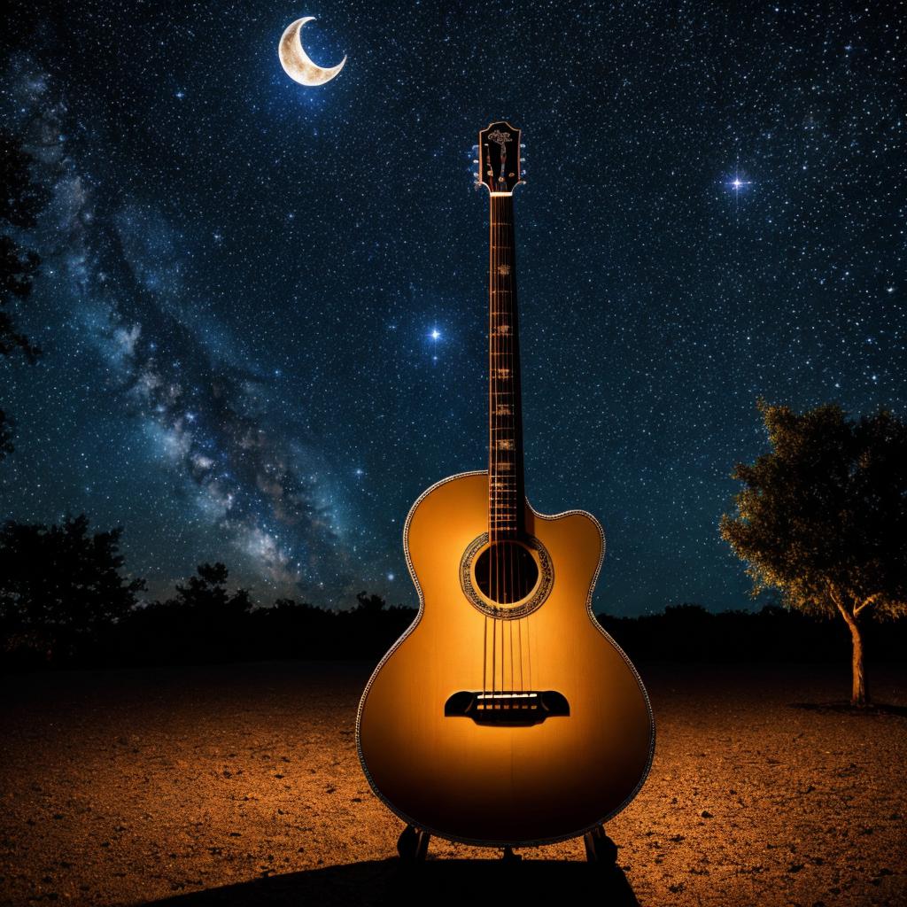 Guitarra criolla, cielo estrellado, by @ai_generated