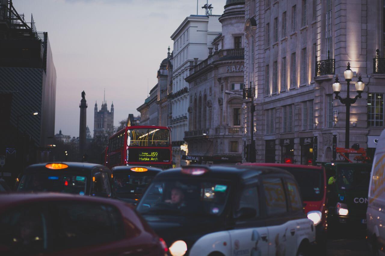 Red London Bus in Traffic Stock Free