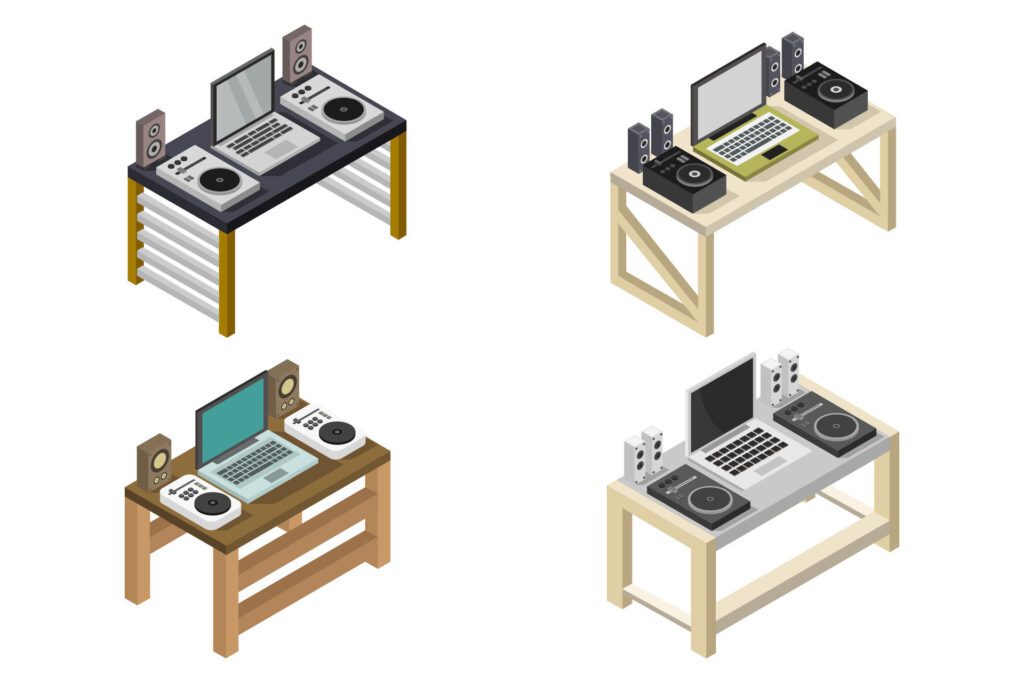 Dj table isometric on white background Free Vector