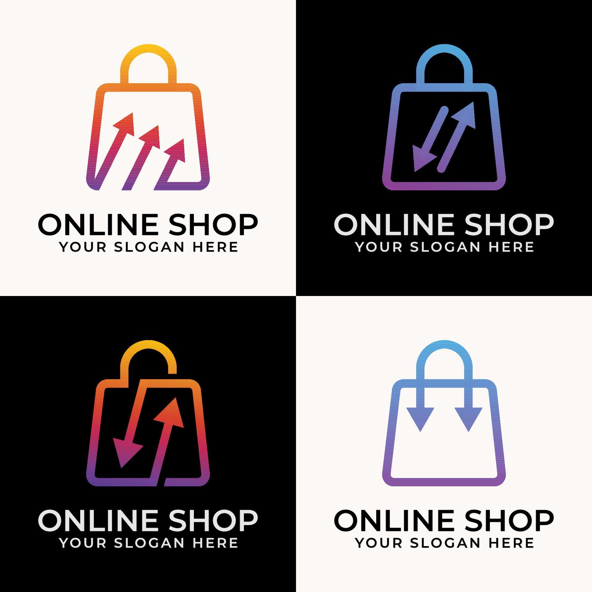 line art style Online shop with arrow logo shopping bag icon collection Stock Free