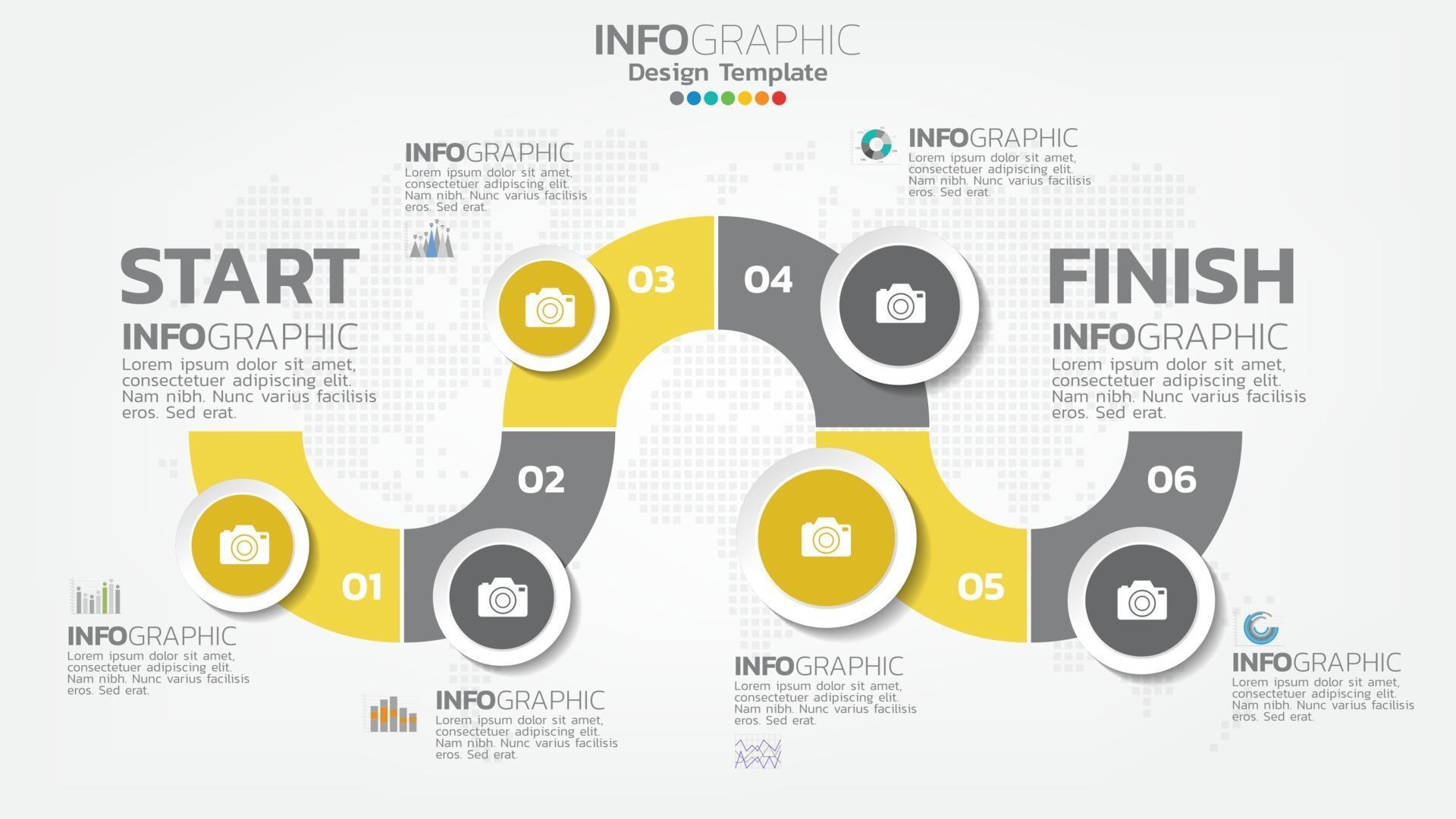 Infograph 6 step yellow color element with arrow, chart diagram, business online marketing concept. Stock Free