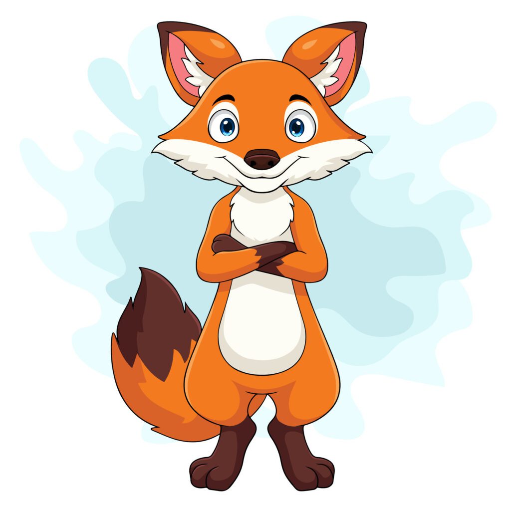 Cartoon funny fox standing isolated on white background Free Vector