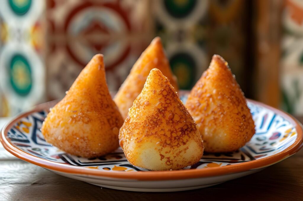 Authentic Brazilian Coxinha Beauty on Folk-Patterned Plate Free Photo