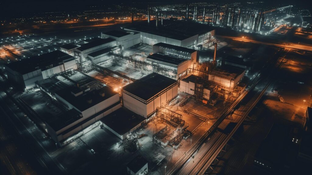 aerial view of an oil company in the night Stock Free