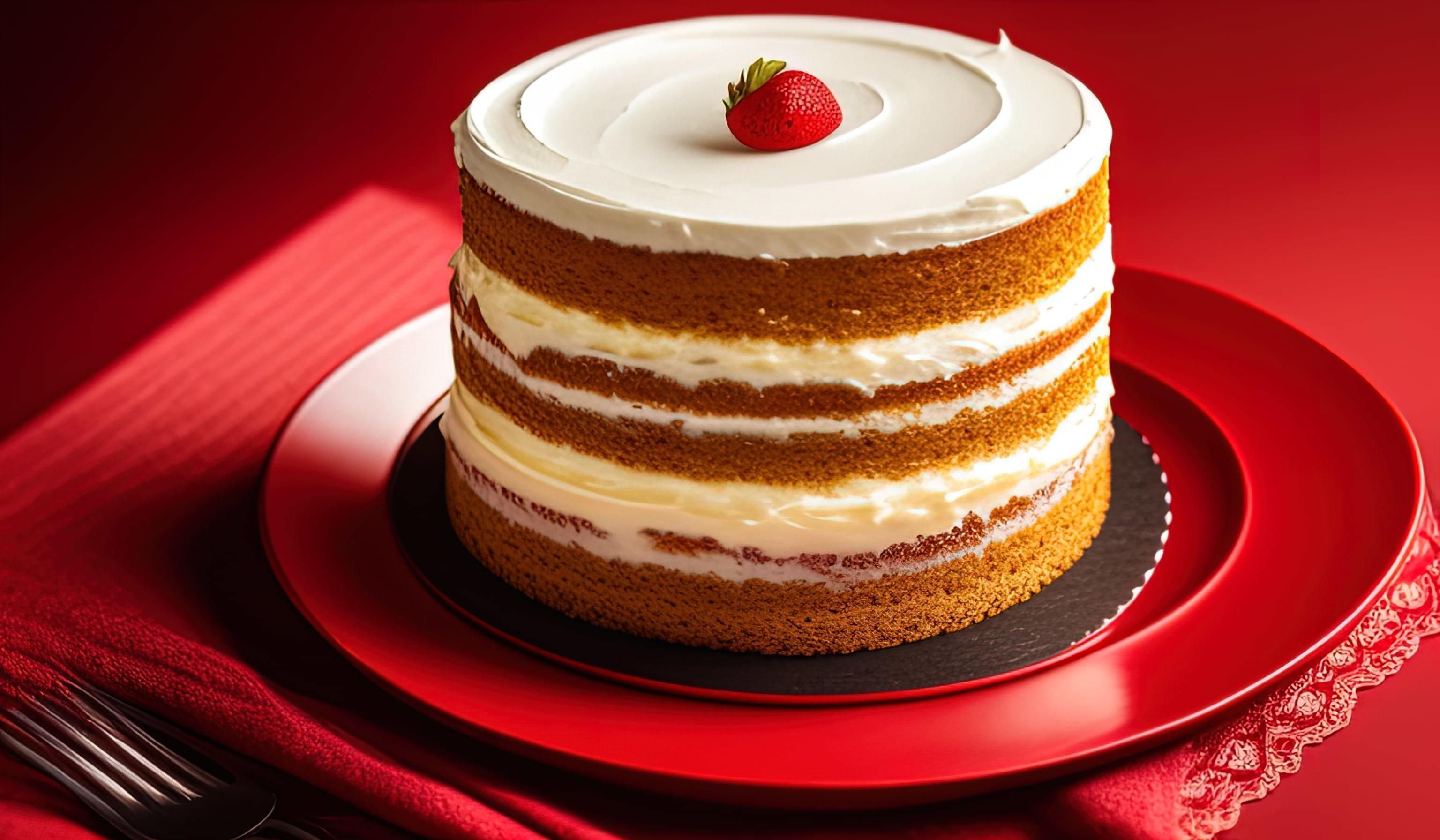 professional food photography of a piece of cake sitting on top of a red plate Stock Free