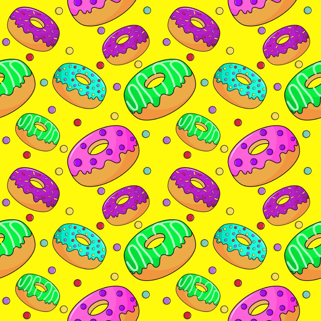 cute sweet donuts seamless pattern with neon coloring Free Vector