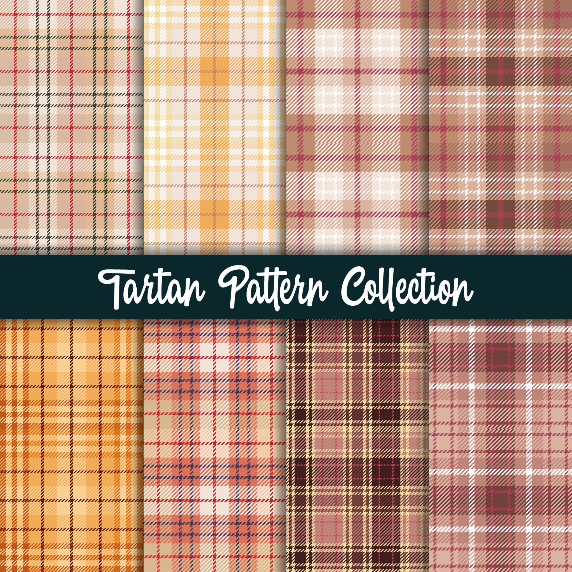 Plaid Checkered Fabric Pattern and seamless brown collection. Free Vector