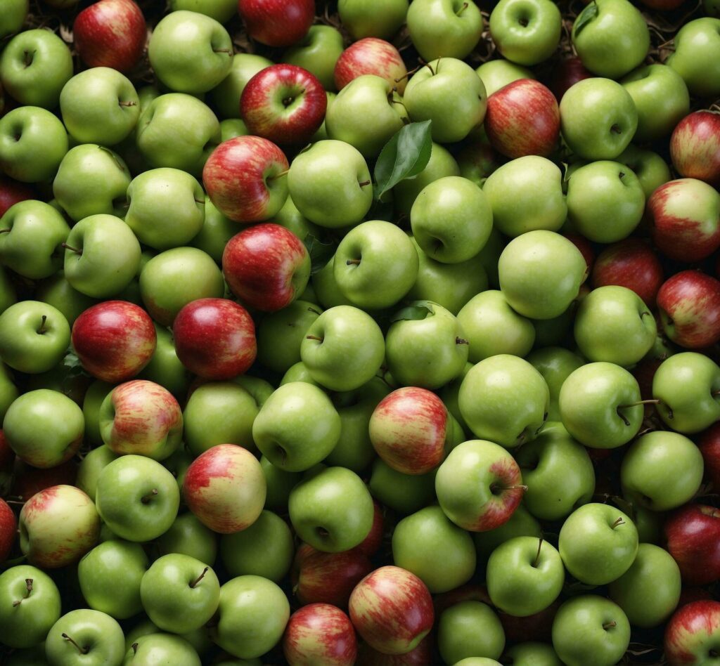 Red and green apples on a branch of an apple tree in autumn Free Photo