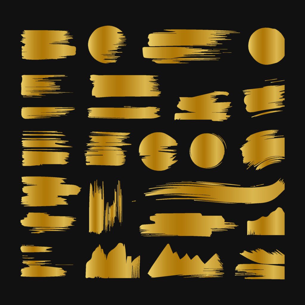 Collection of golden paint strokes to make a background for your design, golden hot foil, gold leaf Free Vector