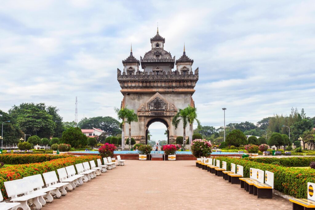 Laos, Vientiane – Patuxai Arch monument. Stock Free