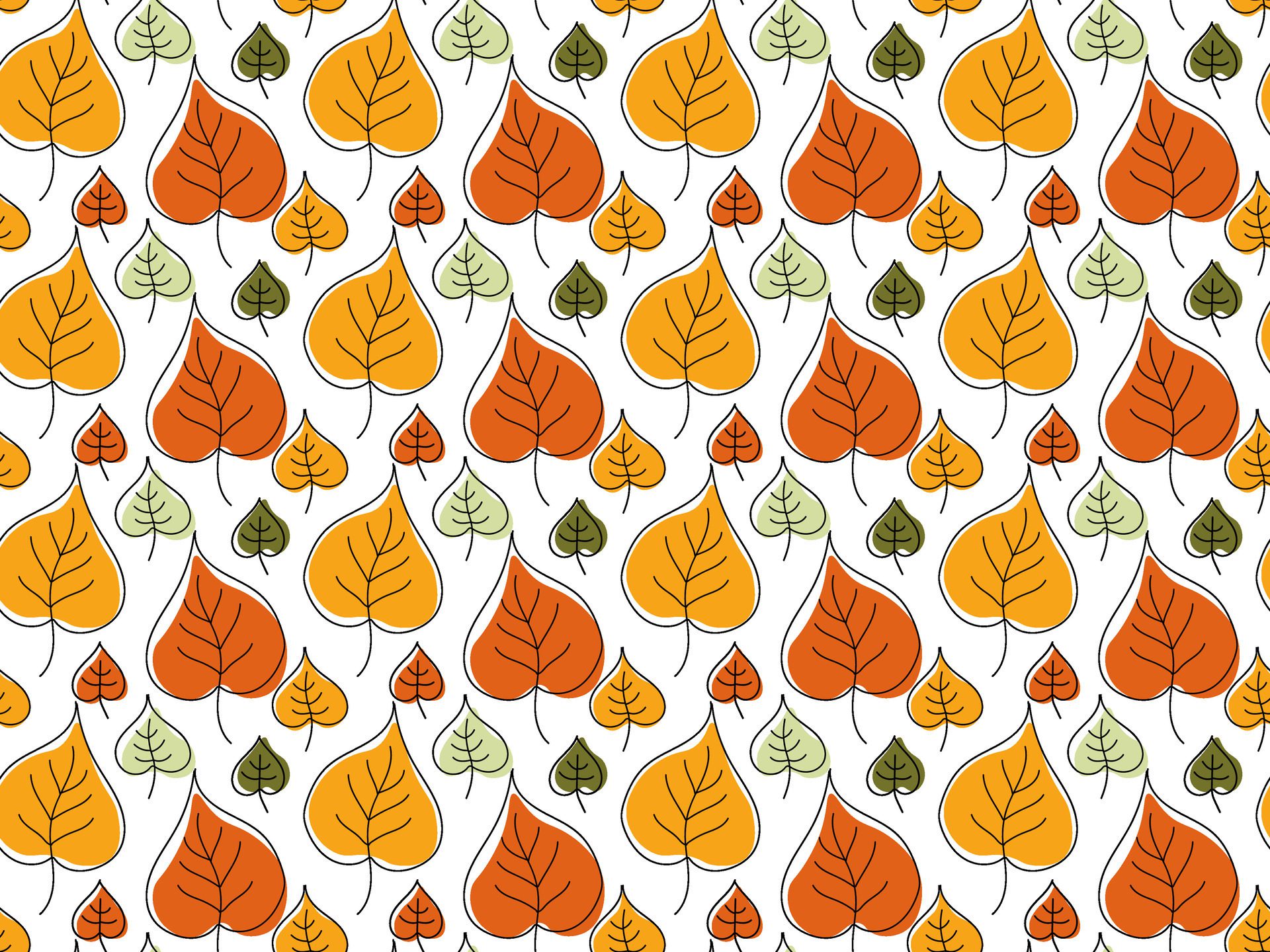 Seamless doodle pattern of autumn, yellow, orange leaves Free Vector