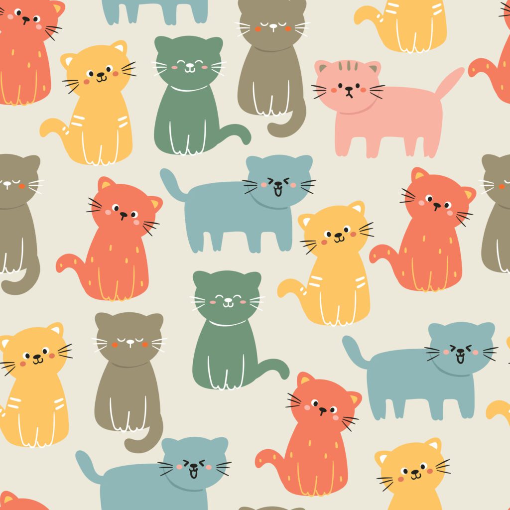 seamless pattern hand drawing cat. for kids wallpaper, fabric print, textile, gift wrap paper Free Vector