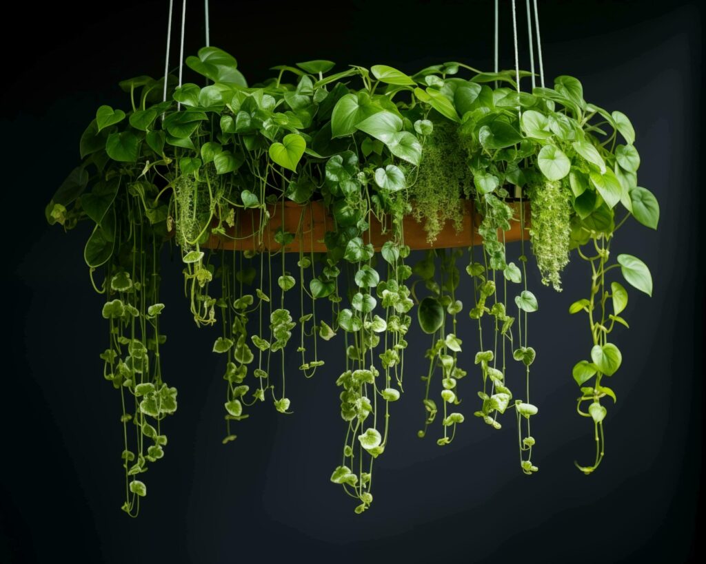 Green houseplants hanging on the wall, isolated on black background Free Photo