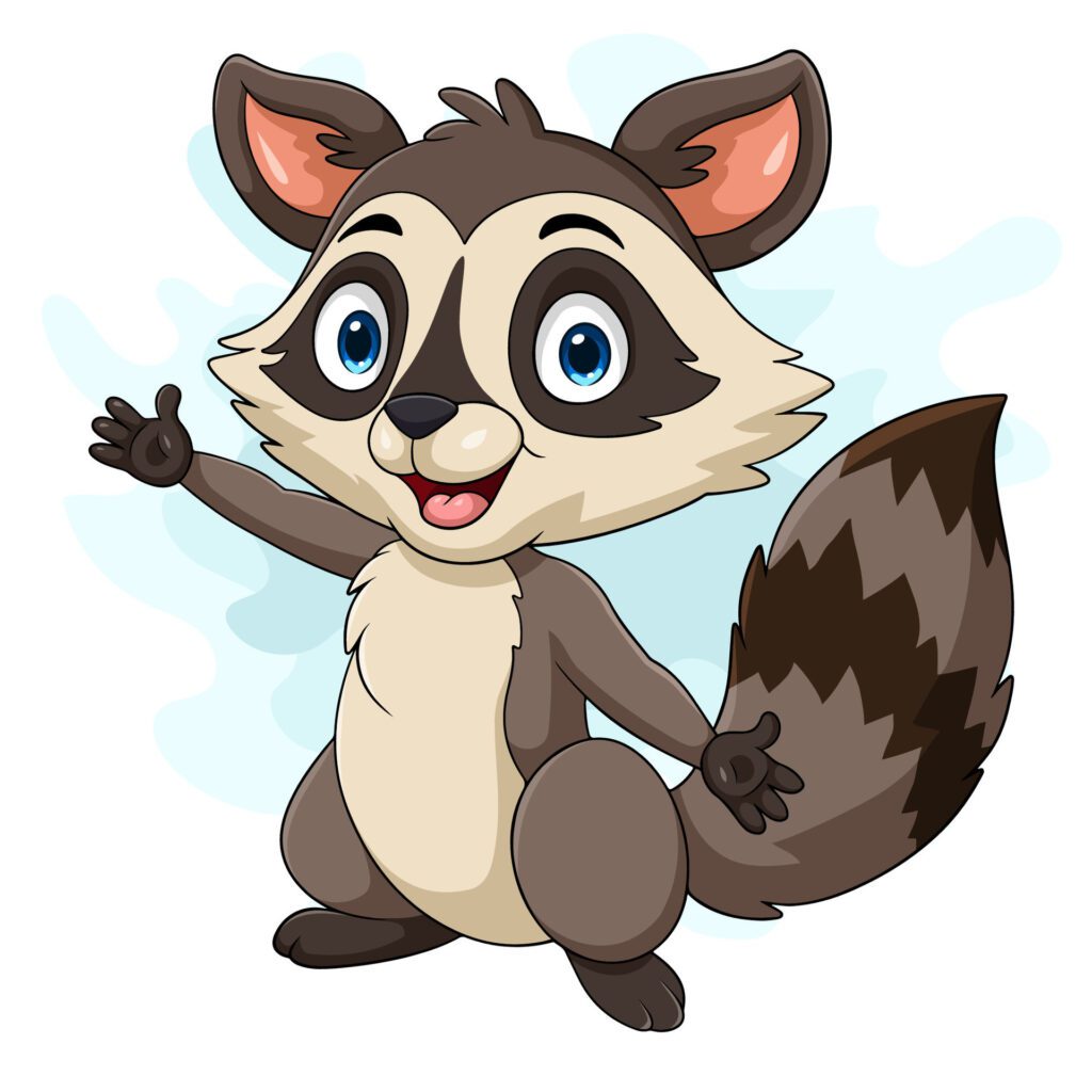 Cartoon raccoon waving hand on white background Free Vector