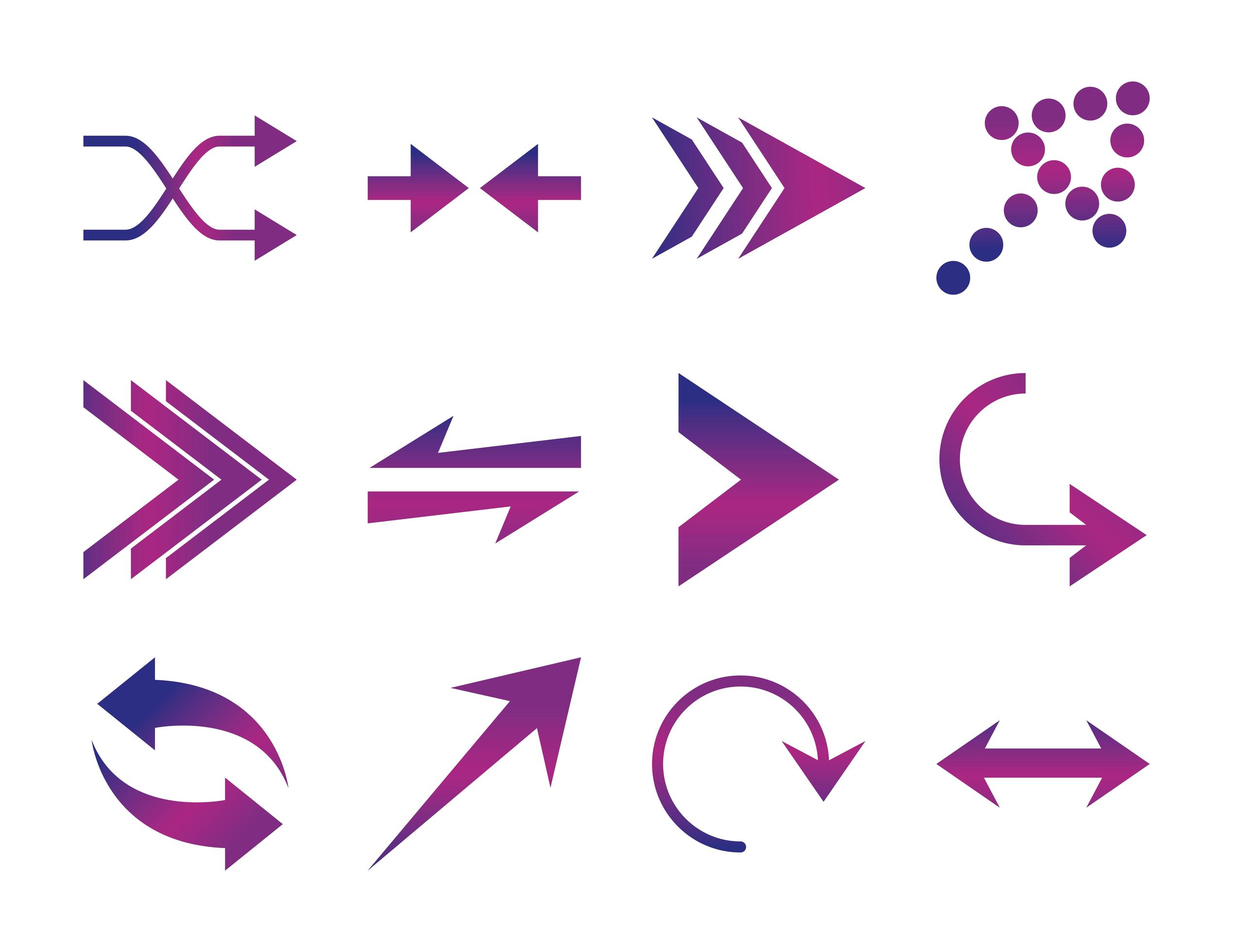 arrows direction guide cursor web navigation icons set gradient style Stock Free