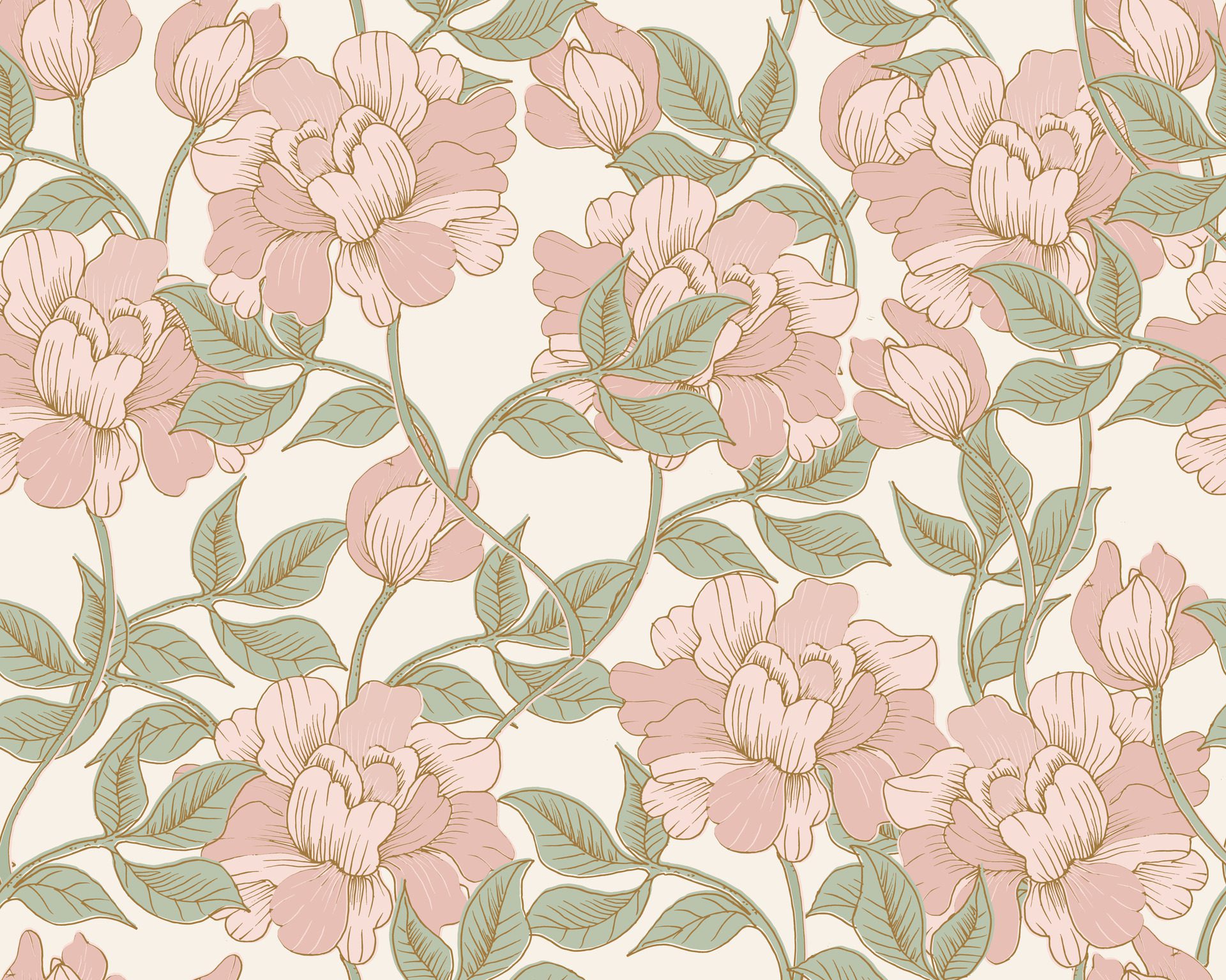 Vintage Hand Drawn Peach Rose Seamless Pattern Free Vector and Free SVG