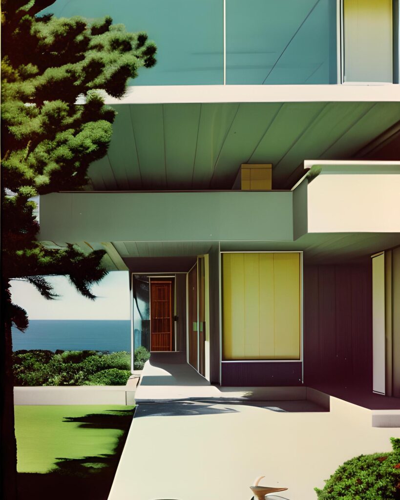 mid century modern style house overlooking the ocean Stock Free