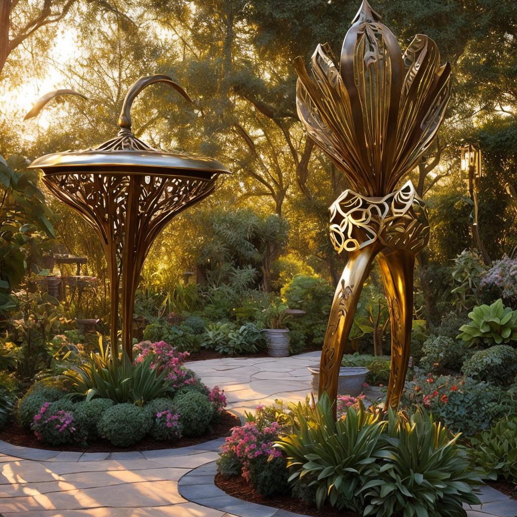 Garden sculpture, intricate metalwork, by @ai_generated