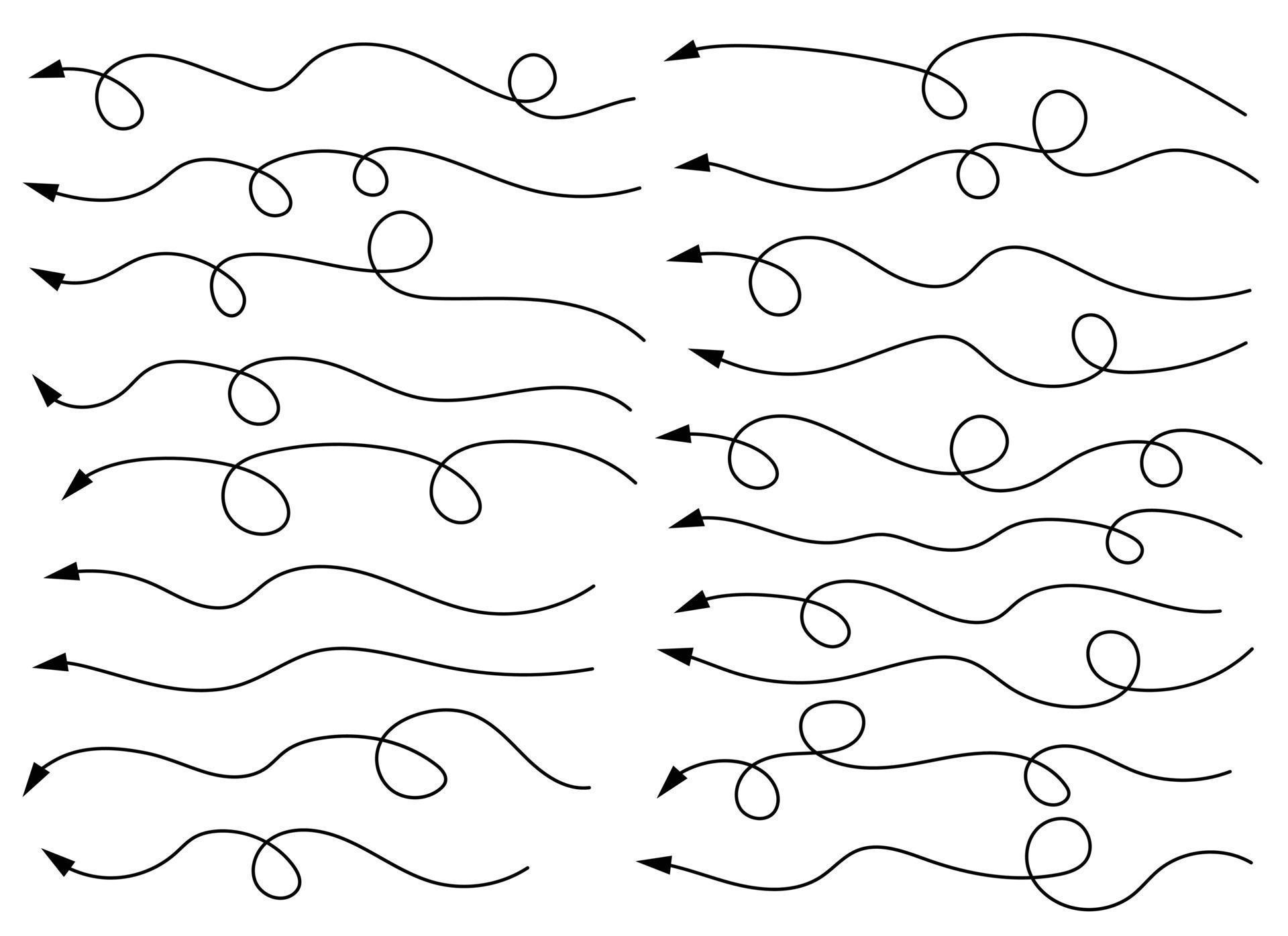 Hand drawn curved arrow shape. Arrow line. Arrow icon set Stock Free