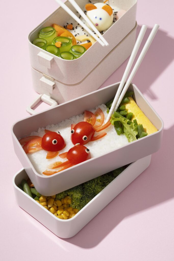 Top view composition food Japanese bento box Stock Free