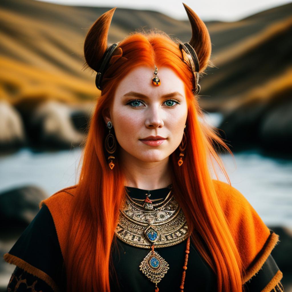 Vikinger woman with orange by @ai_generated