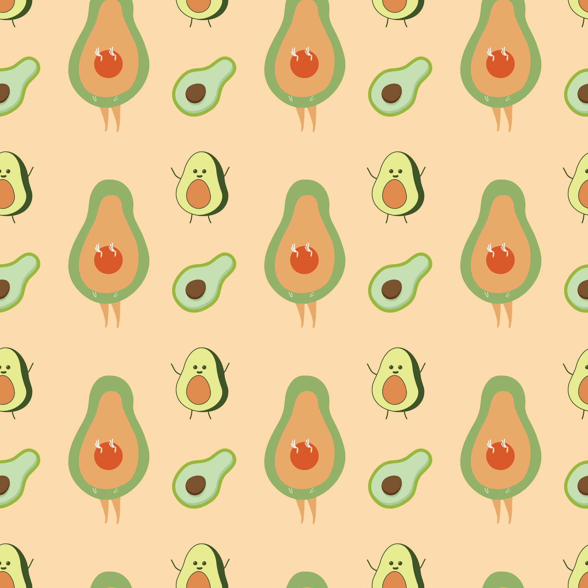 Cute Avocados Seamless Pattern Design Free Vector