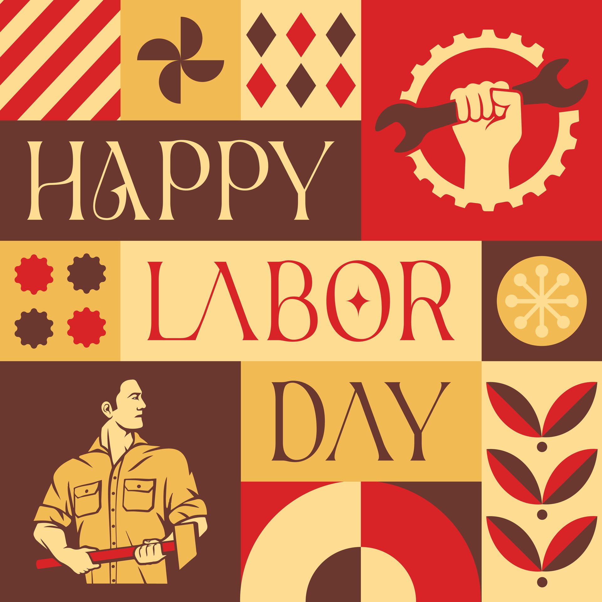 international labor day seamless pattern in scandinavian style postcard with Retro clean concept design Free Vector