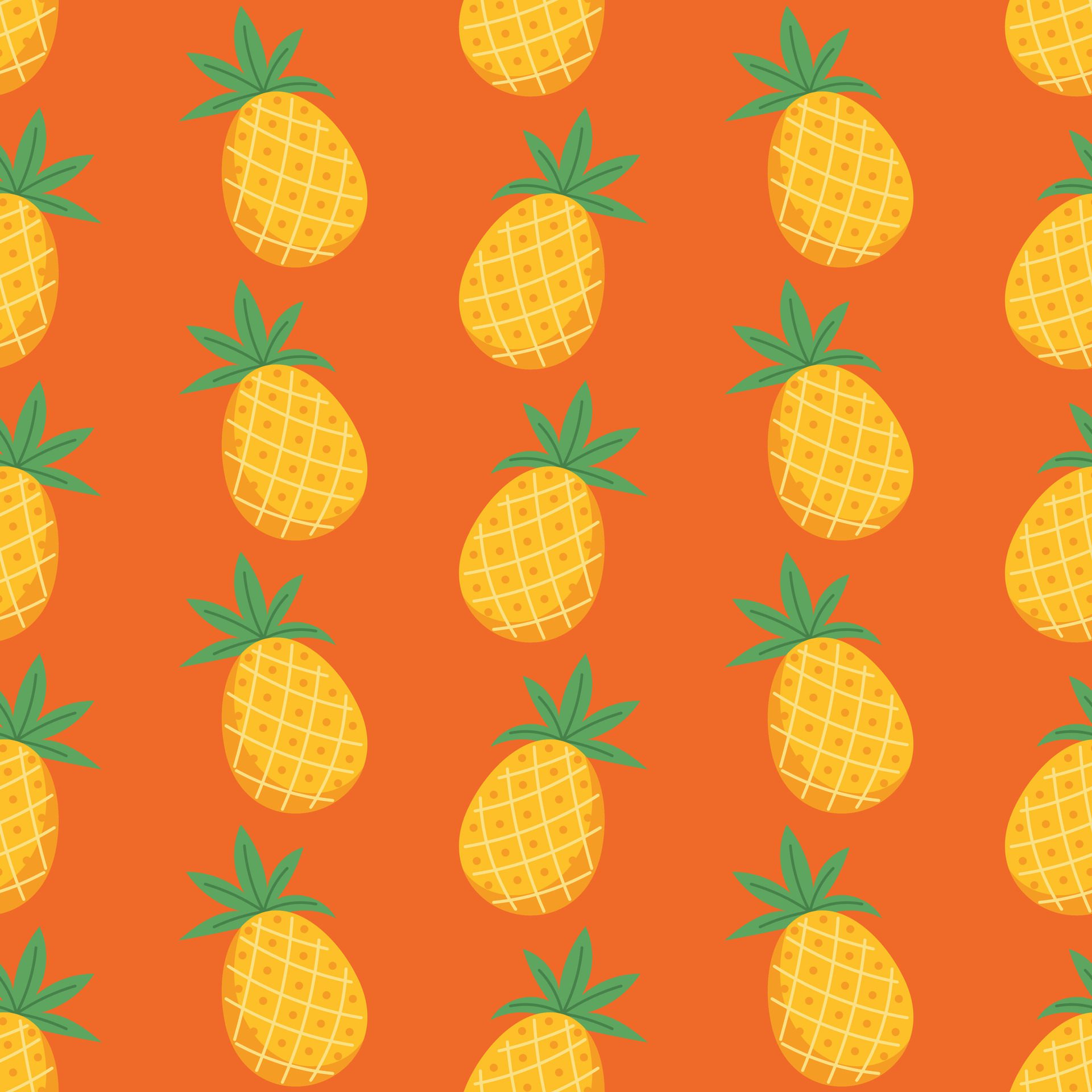 Seamless Hand Drawn Pattern Pineapple on Orange, Tropical Pattern Free Vector