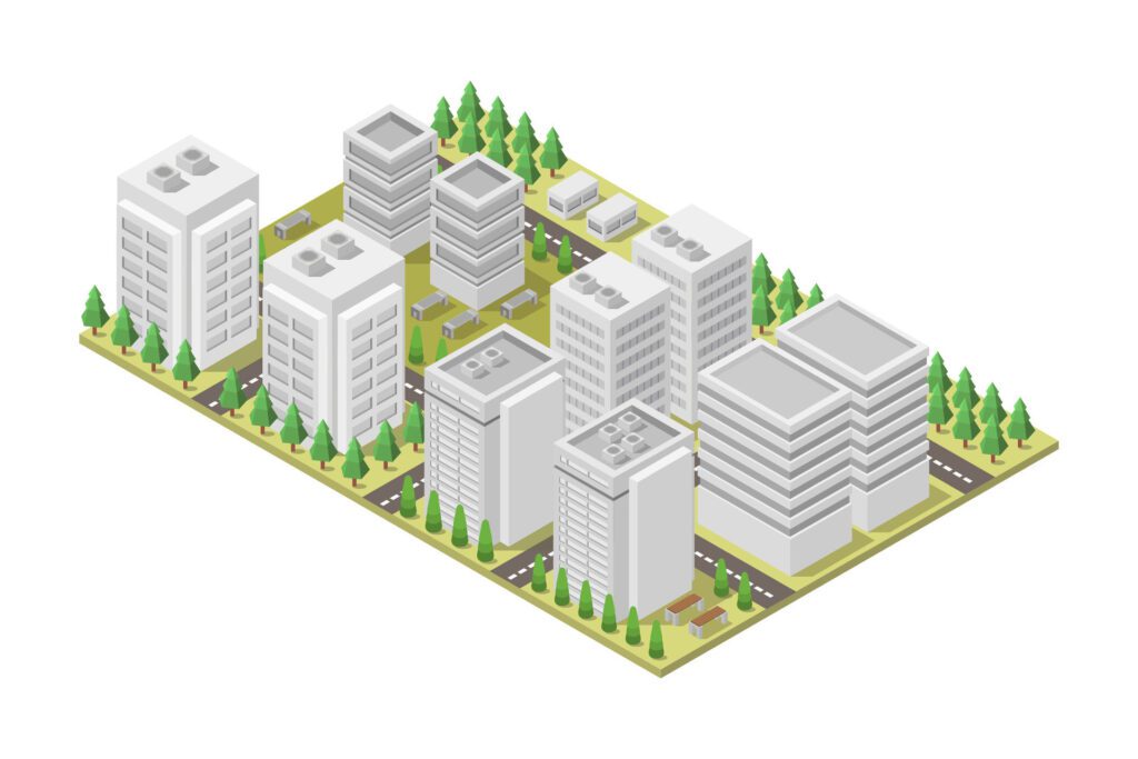 Isometric city on white background Free Vector