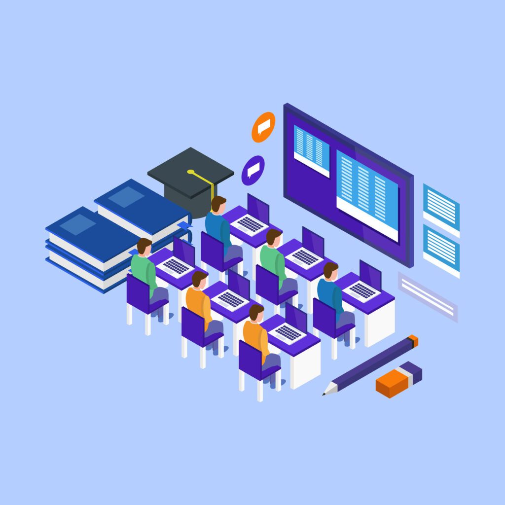 Isometric e-learnings on background Free Vector