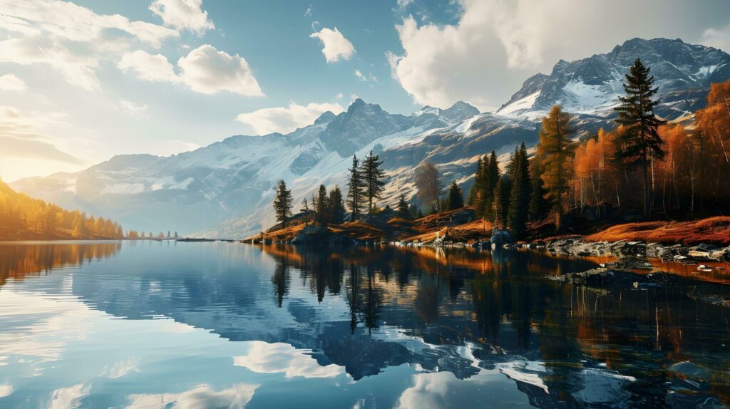 Majestic Alpine Reflections on Crystal Lake Free Photo