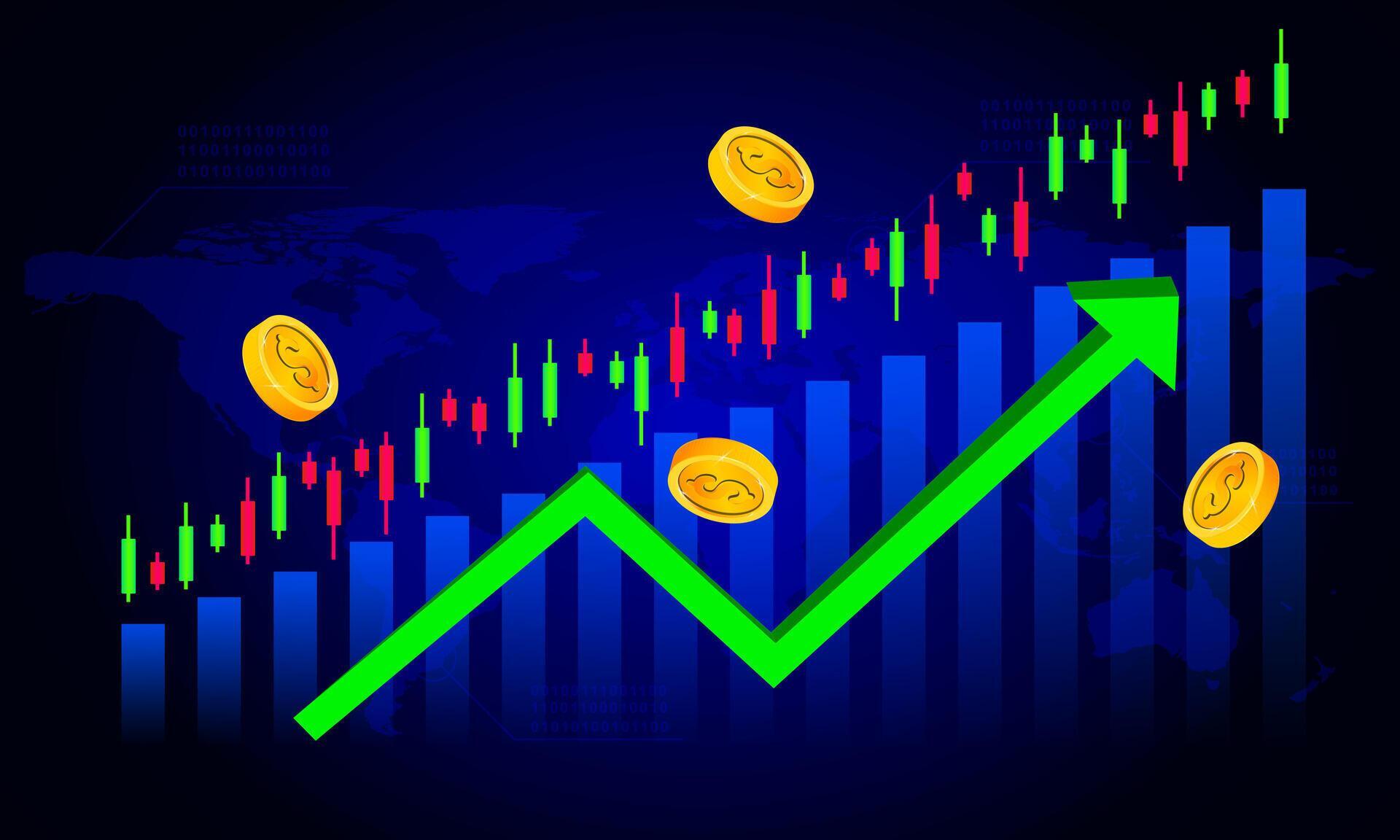 green arrow up with coins and candlestick chart Stock Market Finance Technology Stock Free