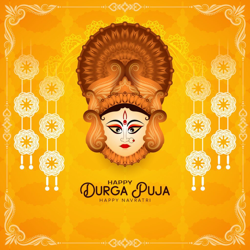 Beautiful elegant Happy Durga puja and happy Navratri festival background Free Vector