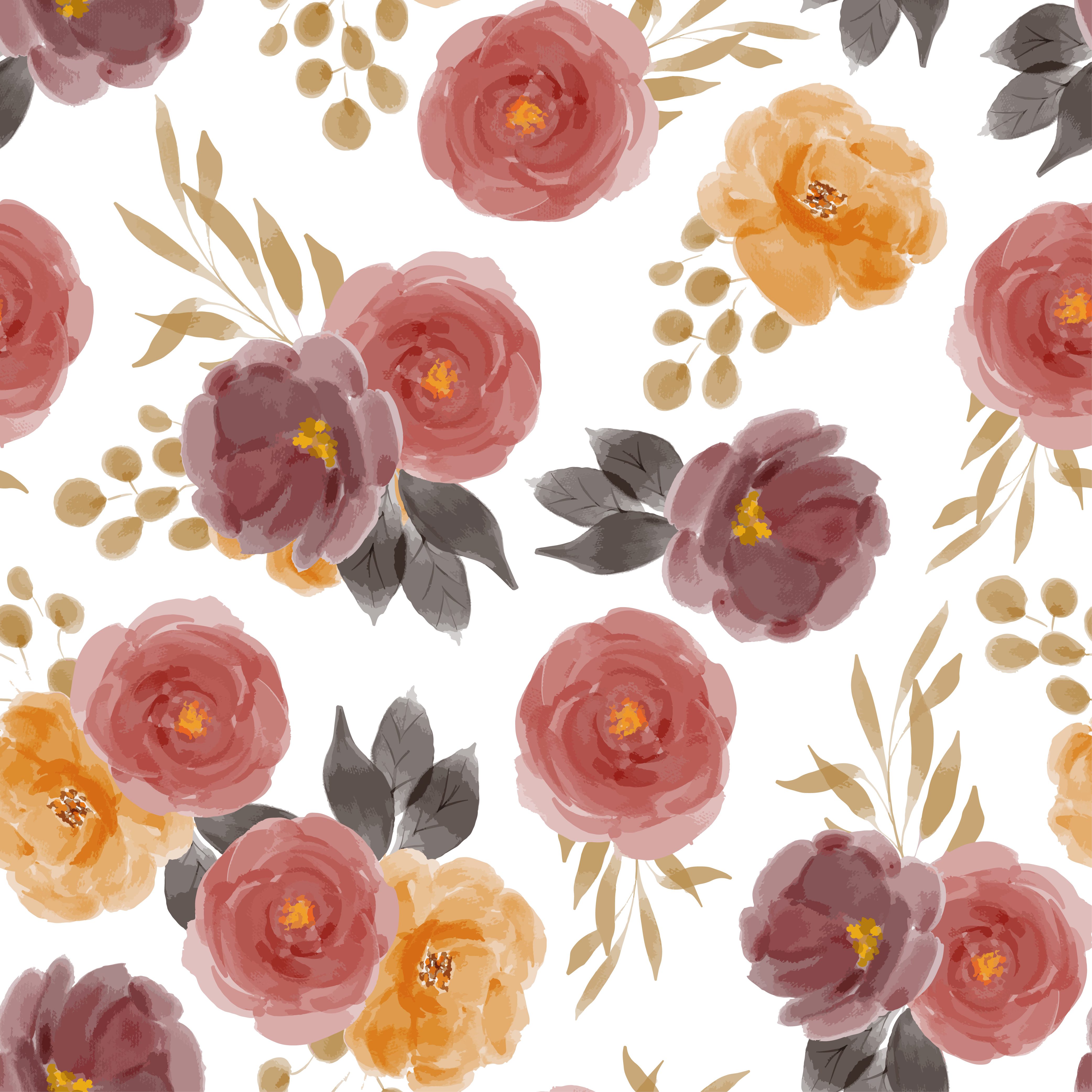 seamless pattern with watercolor rose floral arrangement Free Vector