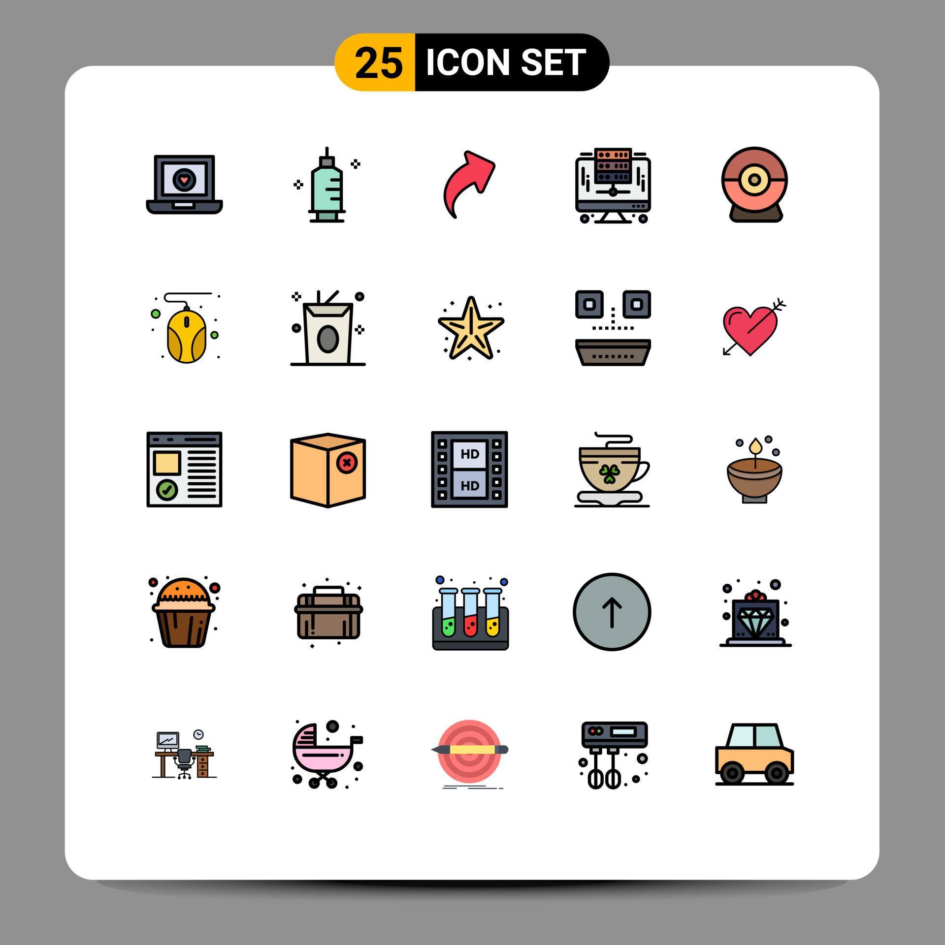 Universal Icon Symbols Group of 25 Modern Filled line Flat Colors of webcam server arrow database computer Editable Vector Design Elements Stock Free