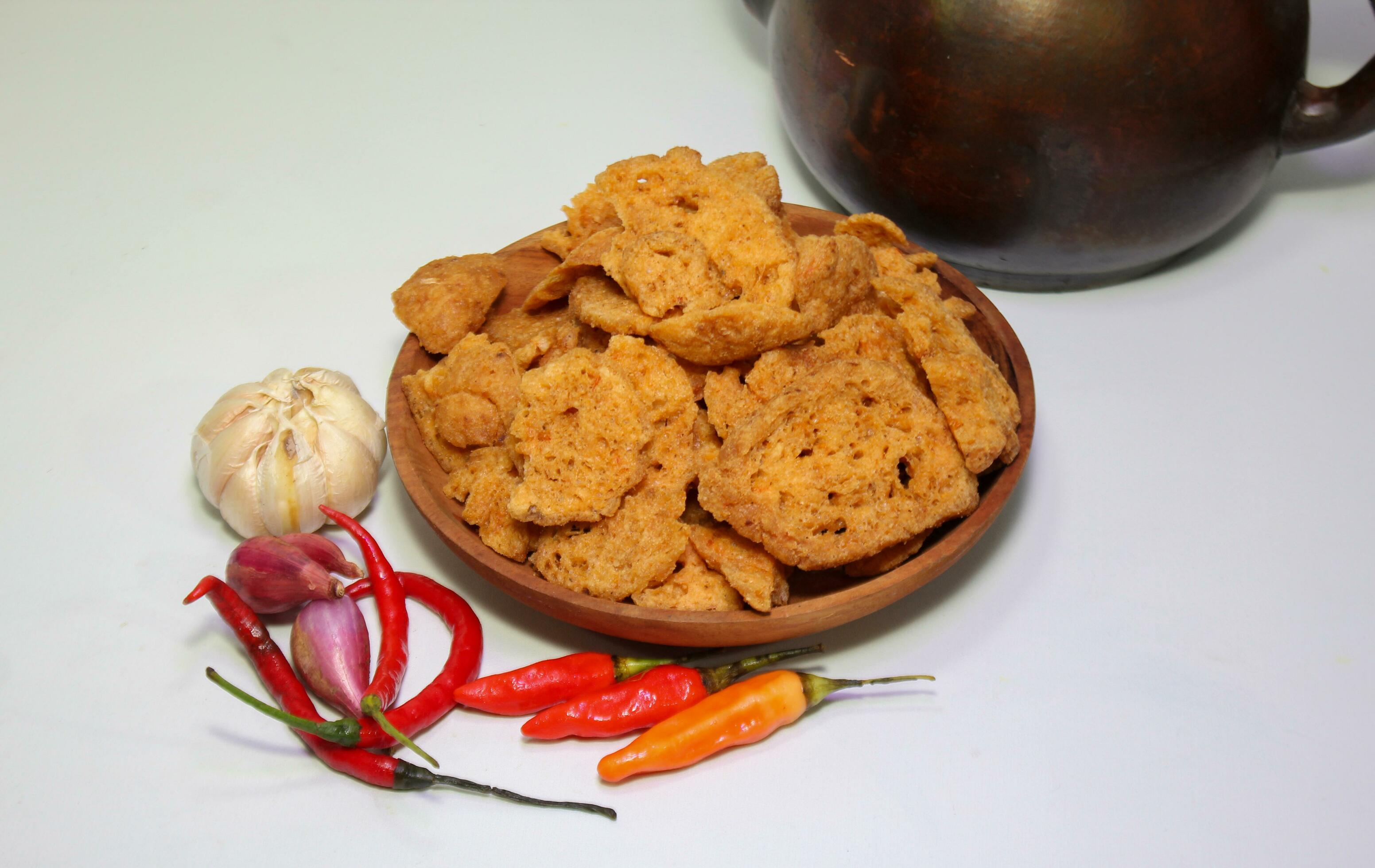 Basreng traditional food from Indonesia, made from sliced meatball, with salt and seasoning. Stock Free