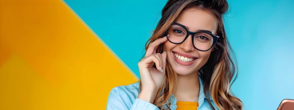 Smiling Young Professional Woman in Colorful Business Setting Stock Free