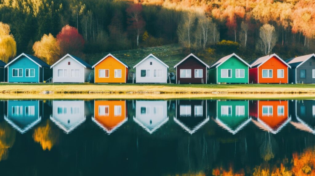 Row of colorful wooden houses. Illustration Stock Free